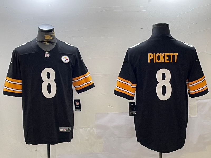 Men Pittsburgh Steelers #8 Pickett Black Second generation 2024 Nike Limited NFL Jersey style 7